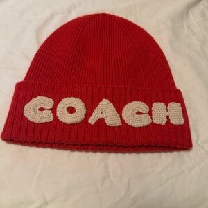 Coach Vibrant Red Knit Hat Beanie